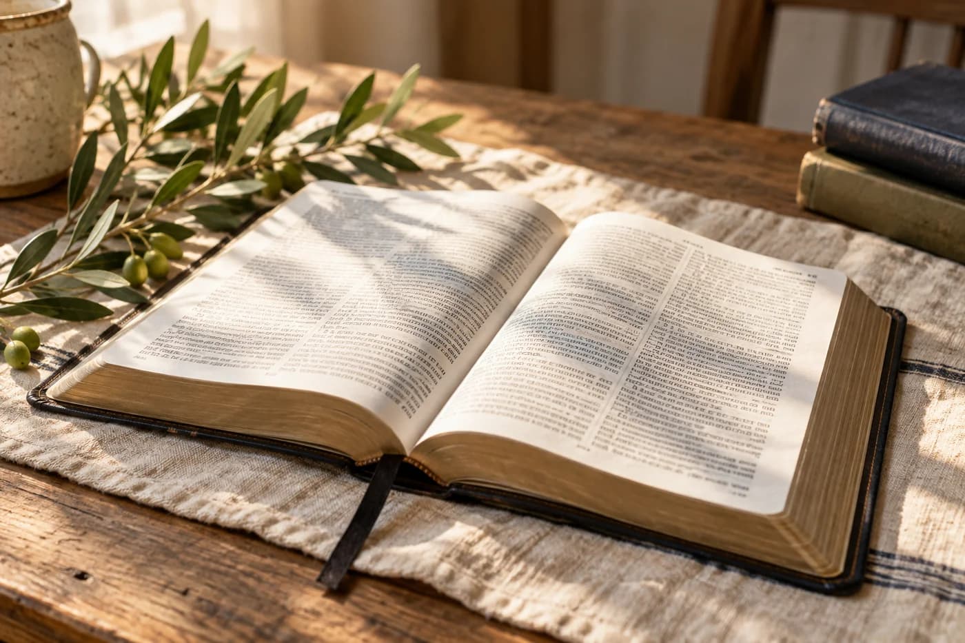 An open Bible resting in quiet natural light